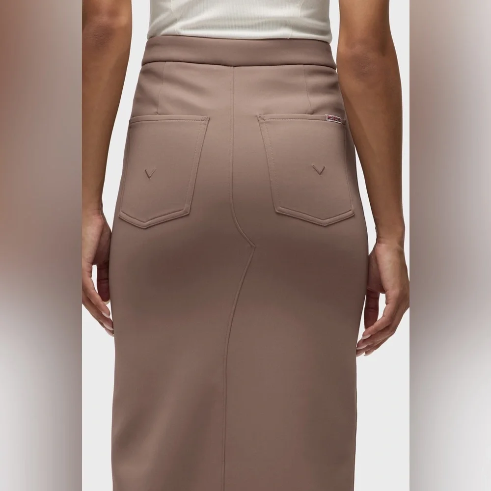 Hudson Reconstructed Chic Deep Taupe Midi Pencil Skirt with Front Slit Size 6